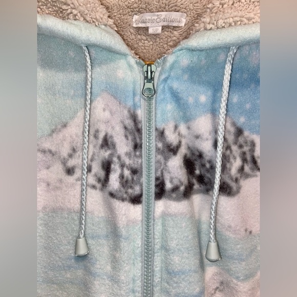 Women’s Vintage hooded full zip mint and blue fleece Jacket with polar bears S/M - Picture 2 of 15